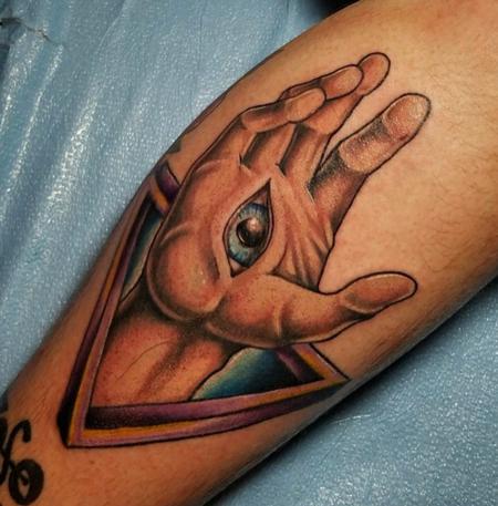 Tattoos - eye hand abstract color tattoo - 134711